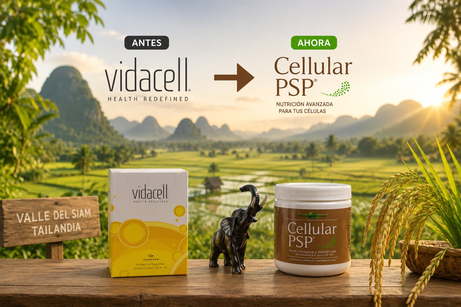 Antes Vidacell, ahora Cellular PSP — mismo producto elaborado con arroz del Valle del Siam, Tailandia
